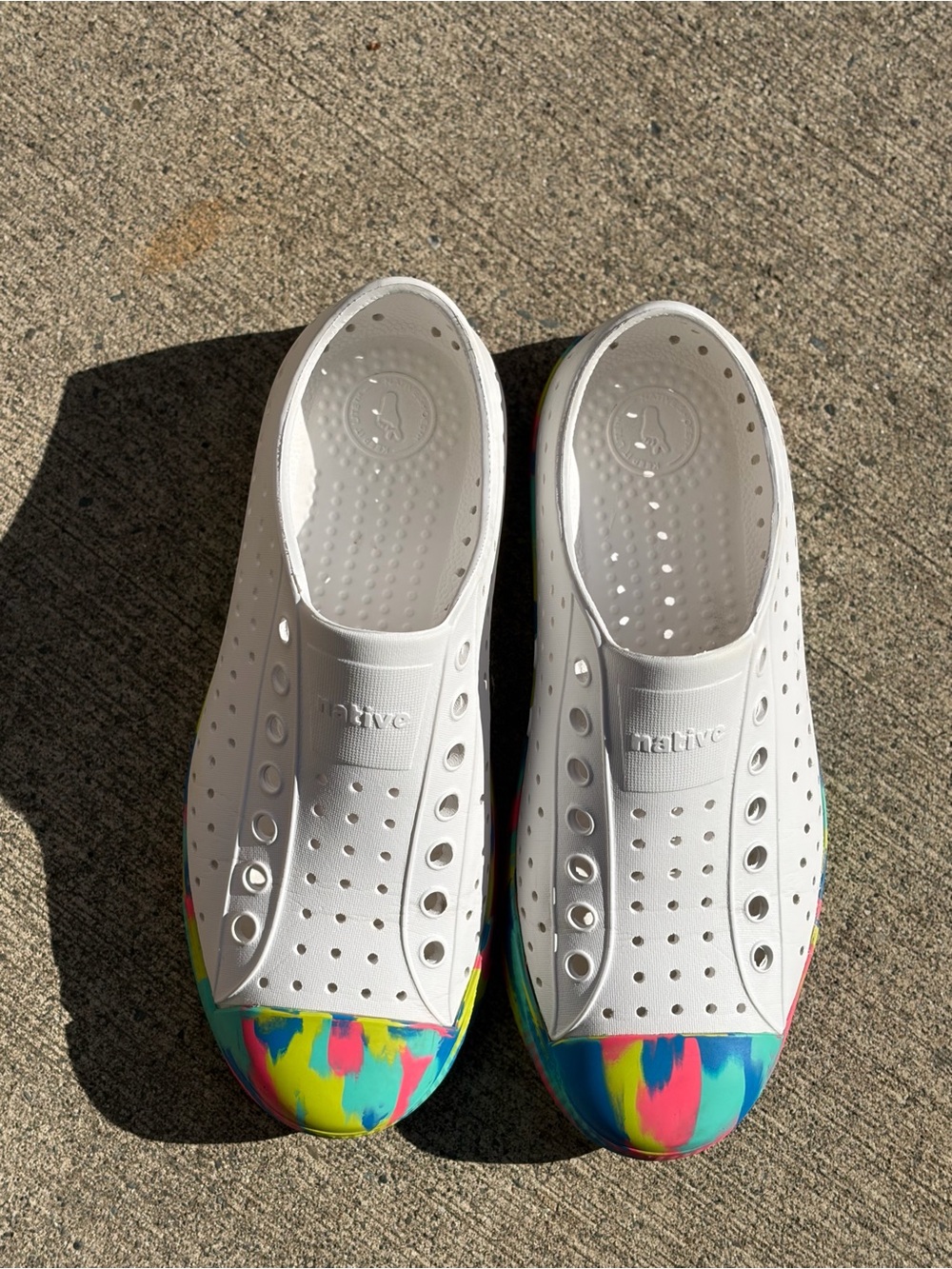 Native White Slip-On Sneakers with Multicolor Toe Accents